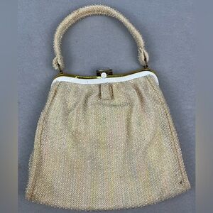 40s 50’s Corde-Bead By Lumured Vintage Ladies Beaded Purse Soft Pastel & Mirror